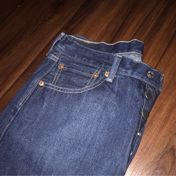 Vtg 90s/Y2K 501 Levis Button Up Dark Denim Mens Tall Bootcut Jeans - Picture 11 of 12